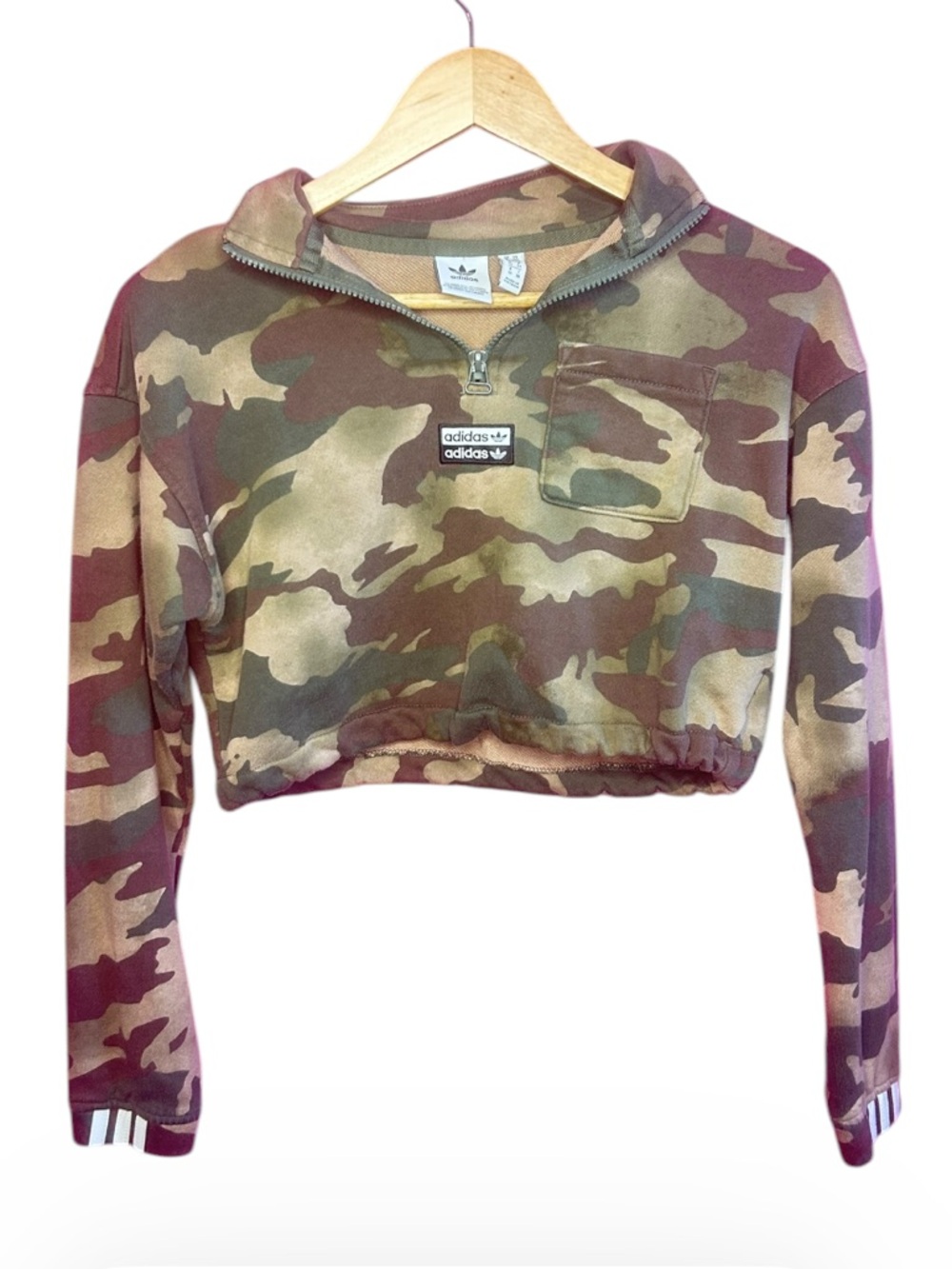 Adidas Green Camo Camouflage Cropped Quarter Zip XS